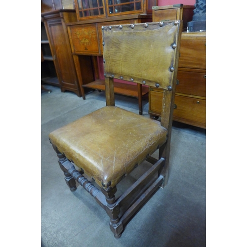 16 - A set of six 18th Century style oak and tan leather dining chairs