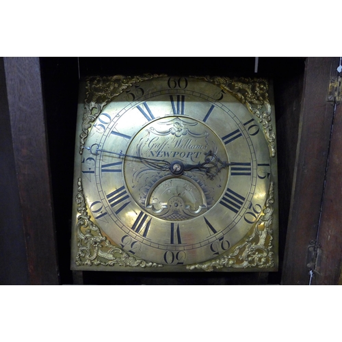 236 - A George III Welsh inlaid oak 30 hour long case clock, the brass dial signed Gruff Williams, Newport