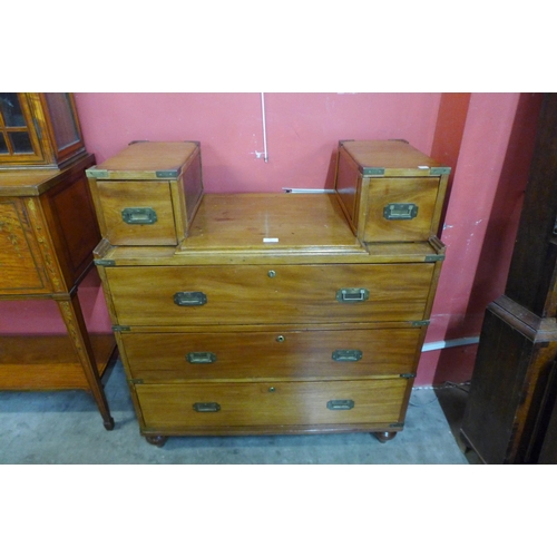 33 - A Victorian teak and brass mounted military campaign chest