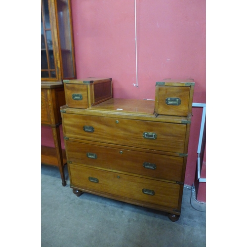 33 - A Victorian teak and brass mounted military campaign chest