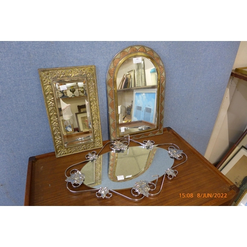 386 - A Moroccan mirror, a gilt mirror frame and one other