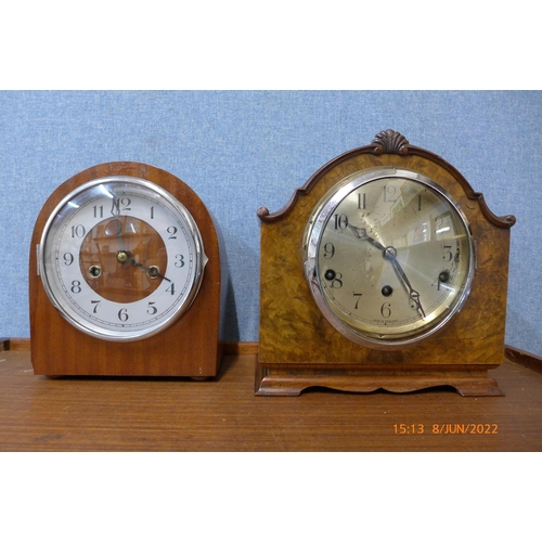 391 - An Art Deco burr walnut mantel clock and one other