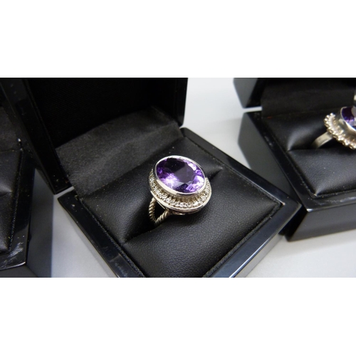 1000 - Three silver and amethyst rings