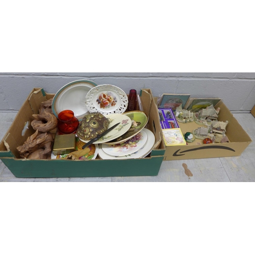 1049 - Two boxes of Lilliput Lane cottages, decorative plates and ornaments **PLEASE NOTE THIS LOT IS NOT E... 