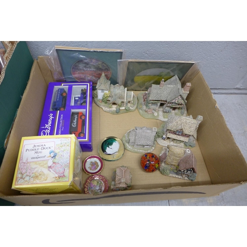 1049 - Two boxes of Lilliput Lane cottages, decorative plates and ornaments **PLEASE NOTE THIS LOT IS NOT E... 