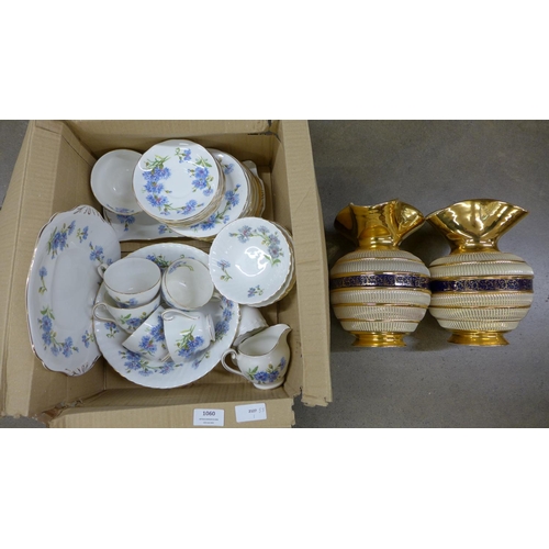 1060 - Two Florentine Italy vases and an Royal Adderley Cornflower china tea set **PLEASE NOTE THIS LOT IS ... 