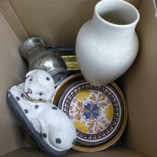 1062 - A collection of items including a metal jug, vase, candlestick, bowls, etc. **PLEASE NOTE THIS LOT I... 