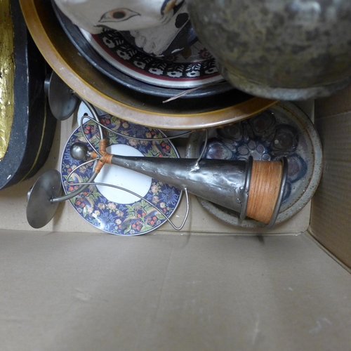 1062 - A collection of items including a metal jug, vase, candlestick, bowls, etc. **PLEASE NOTE THIS LOT I... 