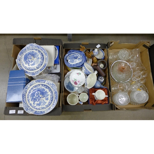 1065 - Wedgwood Jasperware, Wade whisky decanter, Willow pattern china and other assorted china and glass (... 