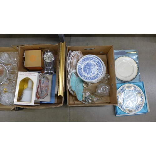 1065 - Wedgwood Jasperware, Wade whisky decanter, Willow pattern china and other assorted china and glass (... 