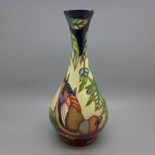 622 - A Moorcroft Nuthatch vase, designed by Philip Gibson, trial version, 23cm, boxed, £135 when new