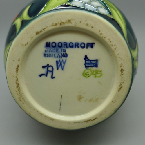 628 - A Moorcroft Strawberry Thief small vase, designed by Rachel Bishop, 12cm, £129 when new