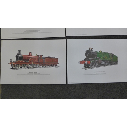 671 - Six original lithographic prints of trains, printed on high quality paper in the 1970's, suitable fo... 