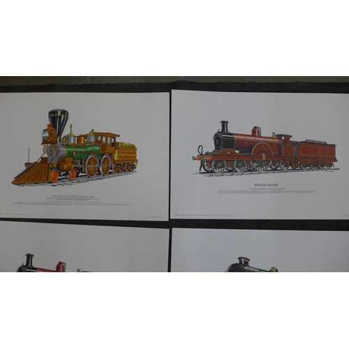 671 - Six original lithographic prints of trains, printed on high quality paper in the 1970's, suitable fo... 