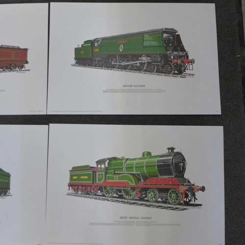 671 - Six original lithographic prints of trains, printed on high quality paper in the 1970's, suitable fo... 