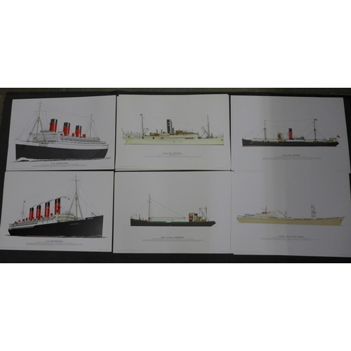 676 - Eleven original lithographic prints of ships, printed on high quality paper in the 1970's, suitable ... 