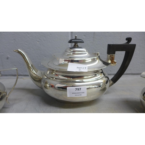 797 - A three piece silver plated tea service