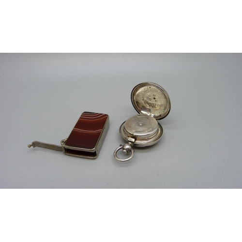 849 - A Sovereign case by E.J. Trevitt & Son, Chester 1903 and a vesta case set with agate