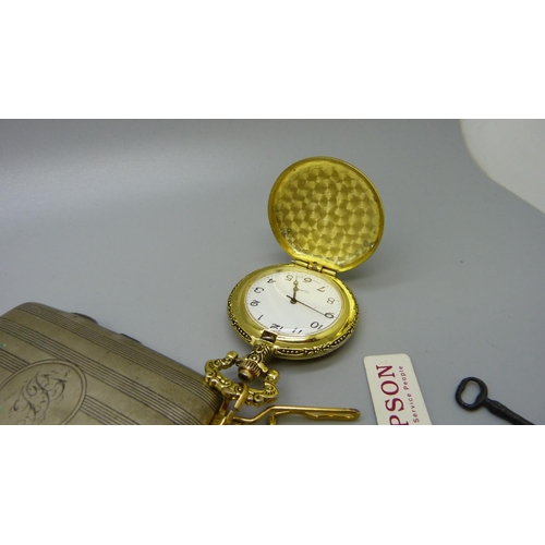 870 - Assorted items including a lighter, a pocket watch, watch movement, pen, cigarette case, etc.