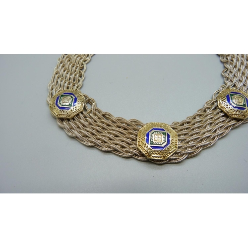 901 - A .925 silver and enamelled necklet, 117g