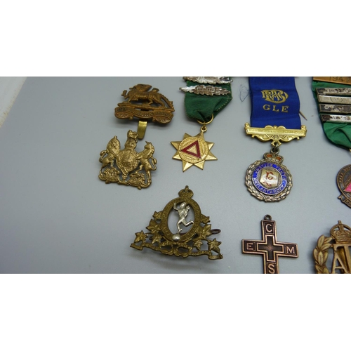 922 - Assorted medals and Regimental badges including two silver