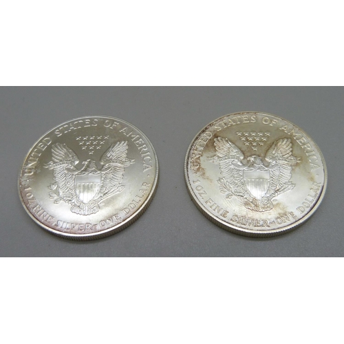 949 - Two Liberty American dollars; 1998, 2000, 62.6g