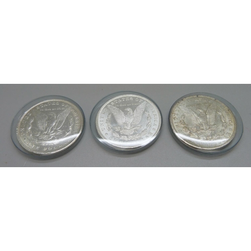 954 - Three Morgan dollars; 1890, 1891, 1904