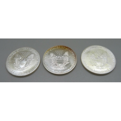 955 - Three Liberty American dollars; 1999, 2003, 2007, 93.5g