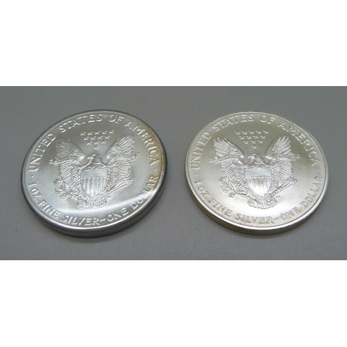 956 - Two Liberty American dollars; 1987, 1998, 63g