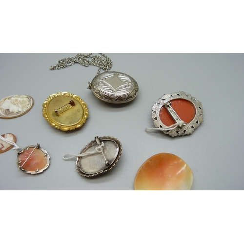 961 - Silver cameo brooches, other carved cameo brooches and three loose