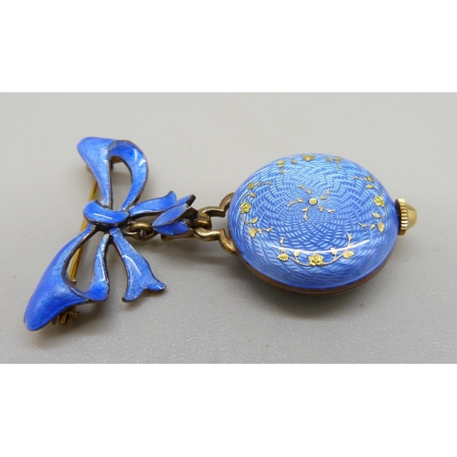 967 - A lady's silver-gilt Atlanta Geneve enamel fob watch