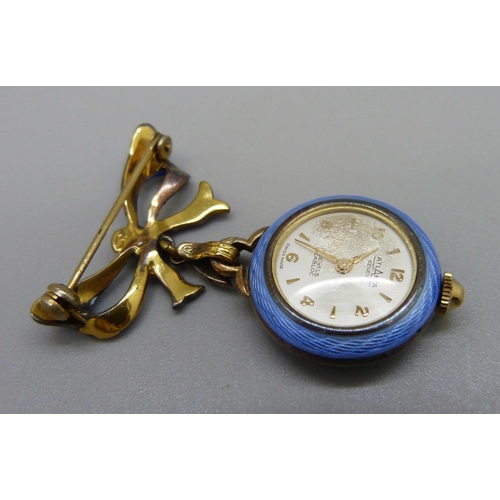 967 - A lady's silver-gilt Atlanta Geneve enamel fob watch