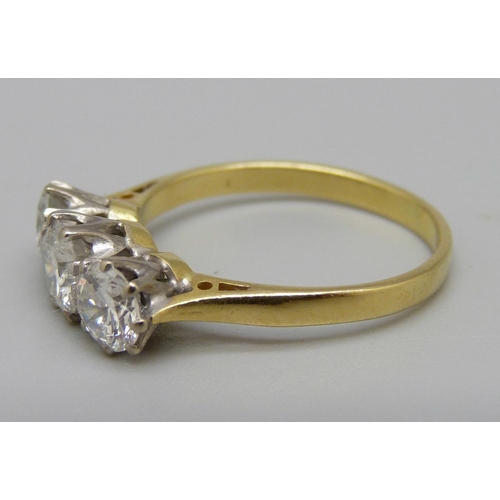 978 - An 18ct gold and diamond trilogy ring, approximately 1.70ct diamond weight, 3.0g, O