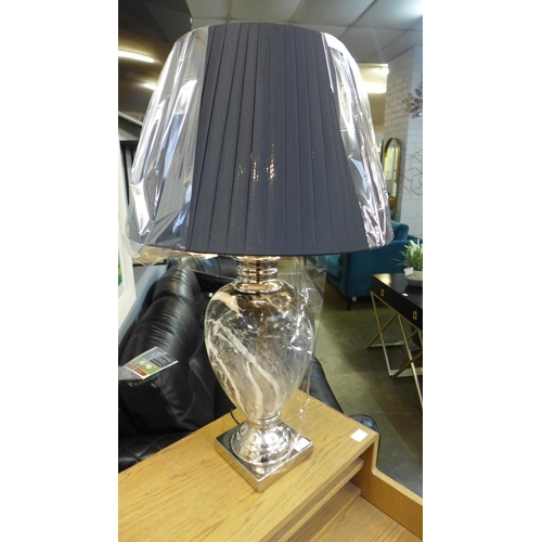 1497 - A black marble effect urn table lamp with black shade, H 77cms (LT057L42)   #