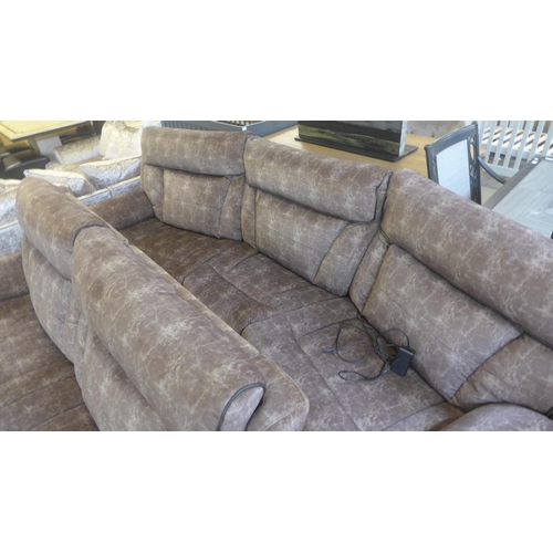 1618 - A Nero rattlesnake green curved power reclining four seater sofa and three seater manual reclining s... 