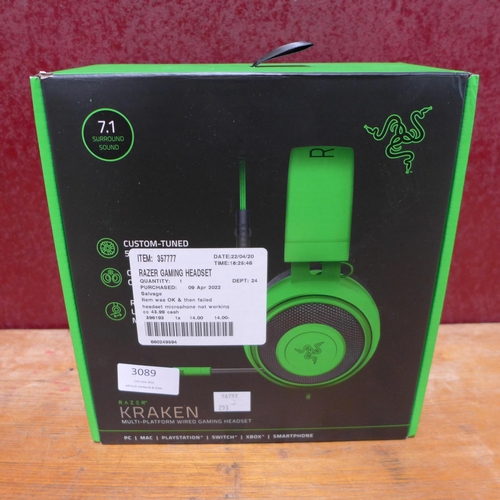 3089 - Razer Gaming Headset  - Kraken Green           (253-201)  * This lot is subject to vat