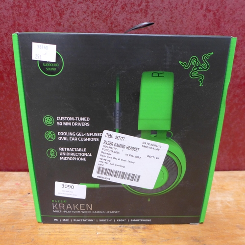 3090 - Razer Gaming Headset - Kraken Green       (251-208)    * This lot is subject to vat