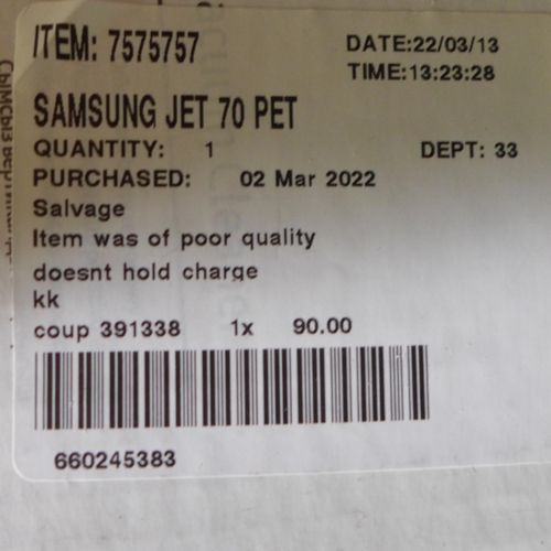 3106 - Samsung Jet 70 Pet Cleaner With Battery, Original RRP £289.99 + vat(251-231)    * This lot is subjec... 