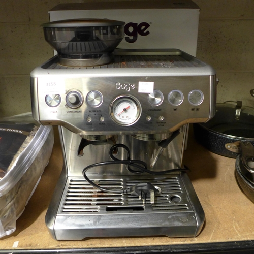 3158 - Sage Pump Coffee Machine, Original RRP  £449.99 + vat  (250A -62)  * This lot is subject to vat