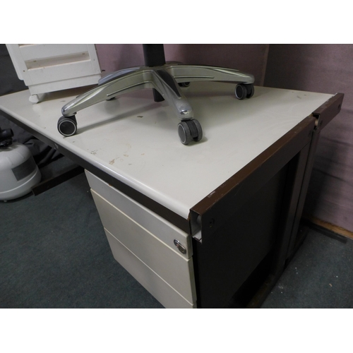 3260 - An office desk, three drawer storage chest and a leather effect manager's chair