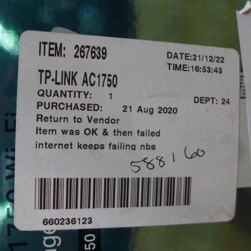 3076 - TP-Link AC1750 Dual Band Wifi Extender     (253-103)  * This lot is subject to vat