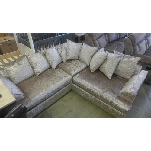 1695 - A mink crushed velvet small corner sofa