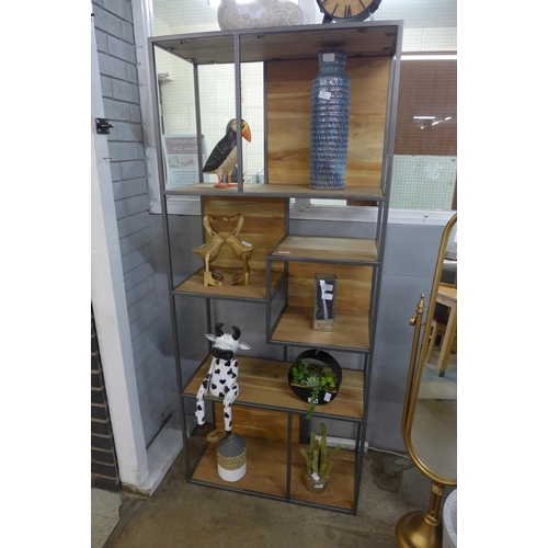 1328 - A Fire 2.0 oak and gunmetal grey shelving unit