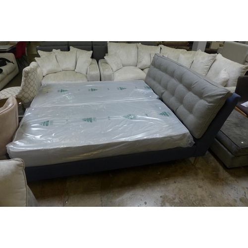 1502 - A Blue and grey upholstered Superking bedframe