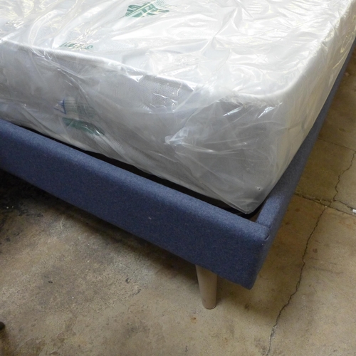 1502 - A Blue and grey upholstered Superking bedframe