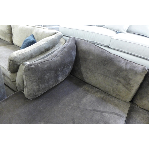 1522 - A Holmes earth upholstered LHF corner sofa with black oak feet - RRP £3099