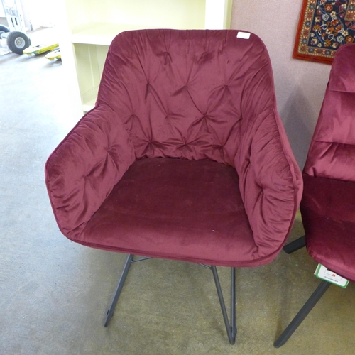 1566 - Two burgundy velvet side chairs