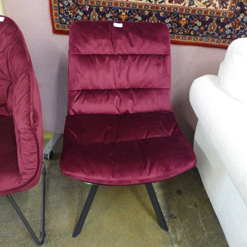 1566 - Two burgundy velvet side chairs