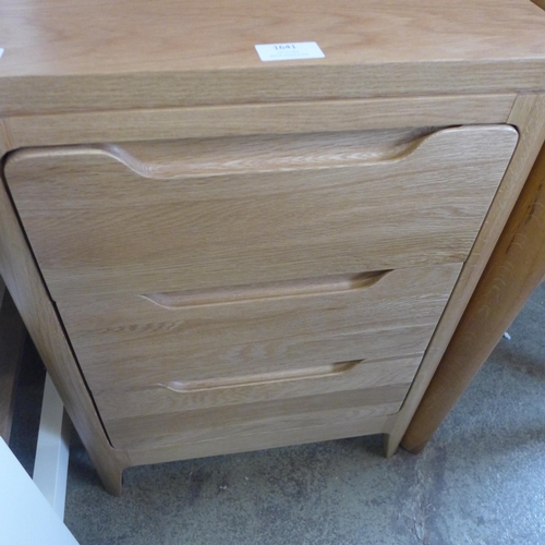 1641 - An RJR oak three drawer bedside chest and matching bedside table