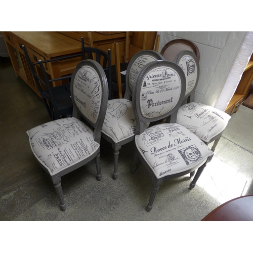 1700 - A mixed lot of chairs including a set of four French style grey painted and upholstered dining chair... 